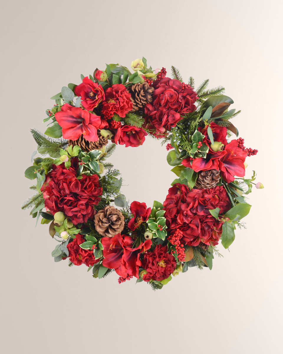 Amaryllis Hydrangea Wreath 32"